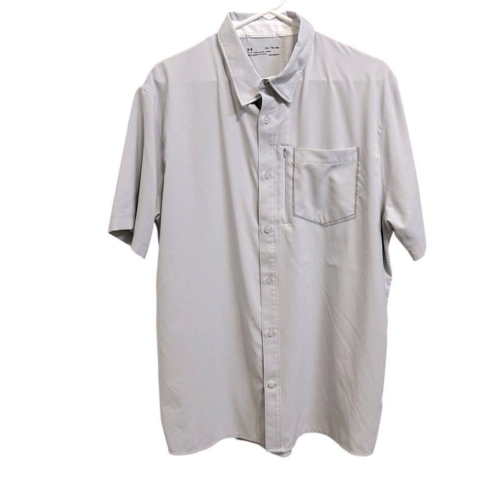 UNDER ARMOUR MEN HEAT GEAR LIGHT GREY SHIRT OUTDOOR BUTTON DOWN SHORT SLEEVE XL
